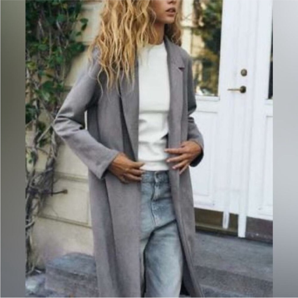 RARE! FALL FINDS TRUE AUTUMN - NWT Zara Faux Suede Coat / Duster, Gray, sz S